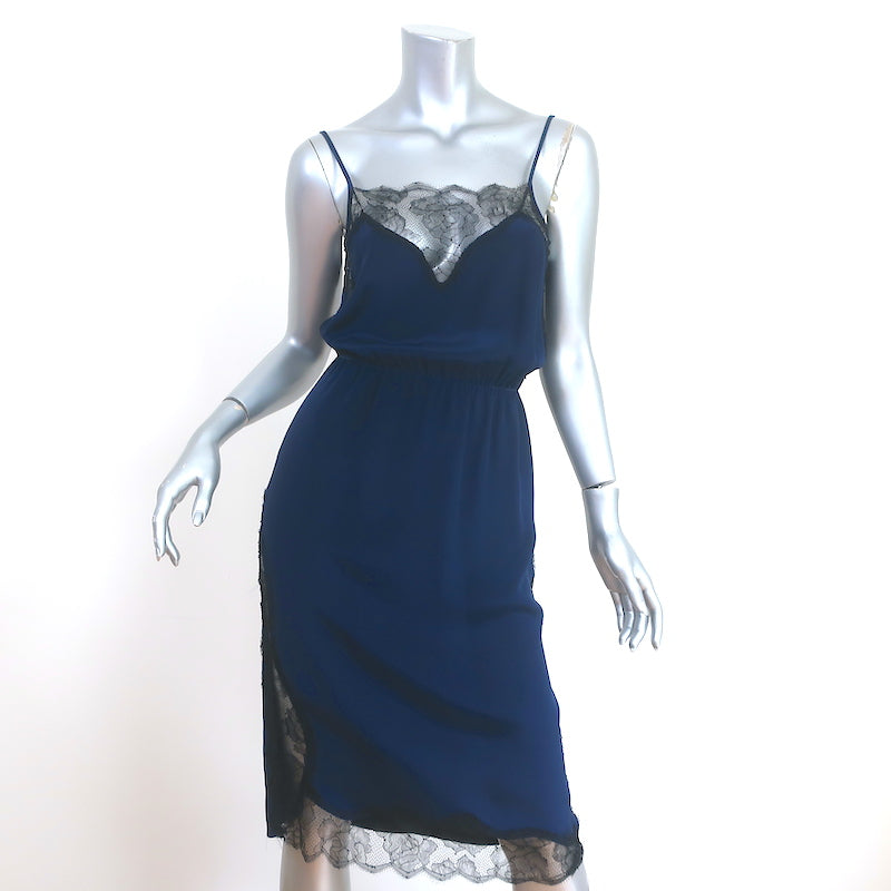 Fleur du Mal Rose Lace Applique Slip Dress Navy Silk Size Extra Small Celebrity Owned Fleur du Mal Rose Lace Applique Slip Dress Navy Silk Size Extra Small Celebrity Owned