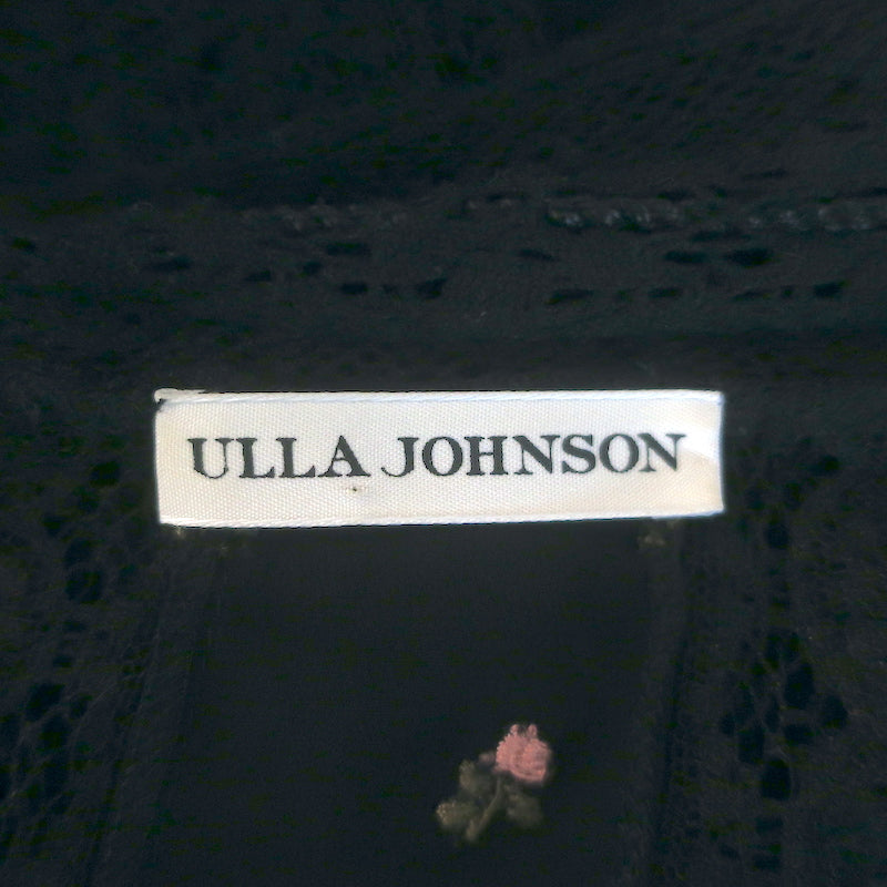 Ulla Johnson Bernie Lace-Trim Tank Top Black Floral-Embroidered Crepe Size 10