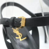 Saint Laurent Tribute 105 Platform T-Strap Sandals Black Leather Size 40