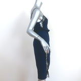 Fleur du Mal Rose Lace Applique Slip Dress Navy Silk Size Extra Small