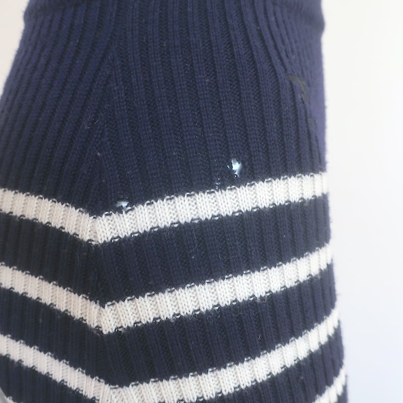 Christian Dior Marniere Striped Midi Skirt Navy/White Ribbed Knit Size US 6
