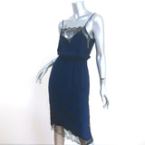 Fleur du Mal Rose Lace Applique Slip Dress Navy Silk Size Extra Small