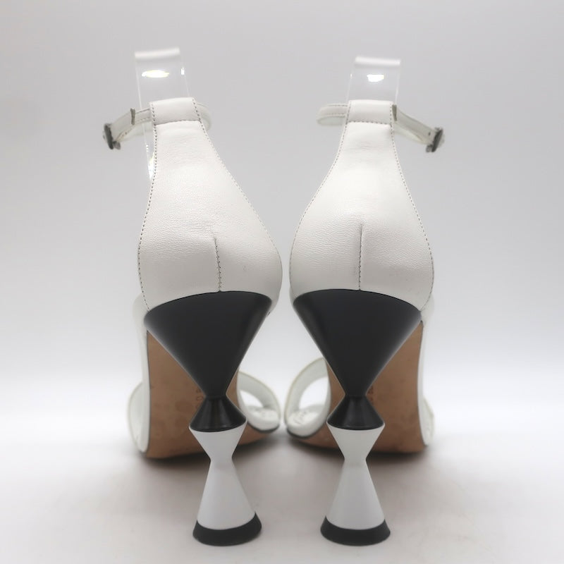 Manolo Blahnik Leda Sculptural Heel Ankle Strap Sandals White Leather Size 37