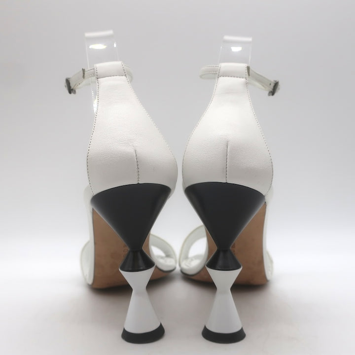 Manolo Blahnik Leda Sculptural Heel Ankle Strap Sandals White Leather Size 37