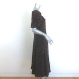 Erdem Mariona Leopard Print Puff Sleeve Midi Dress Brown/Black Silk Size US 4