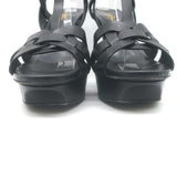 Saint Laurent Tribute 105 Platform T-Strap Sandals Black Leather Size 40