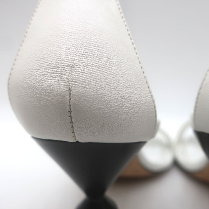 Manolo Blahnik Leda Sculptural Heel Ankle Strap Sandals White Leather Size 37