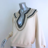 Mes Demoiselles Rosalia Metallic Crochet-Trimmed Sweater Ivory Cotton Size 0
