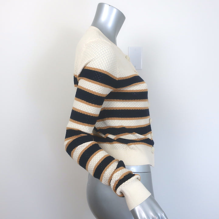 Cara Cara Striped Cardigan Ivory/Navy Textured Knit Size Large