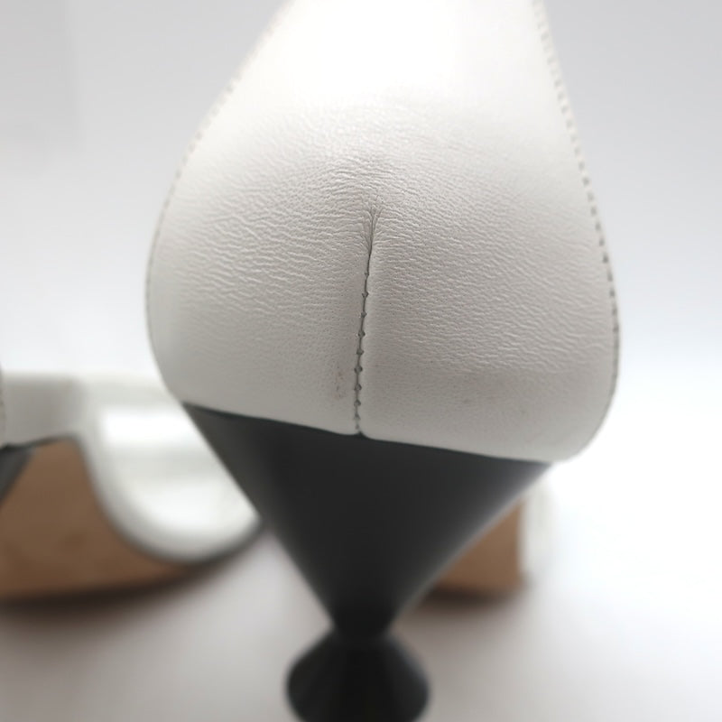 Manolo Blahnik Leda Sculptural Heel Ankle Strap Sandals White Leather Size 37
