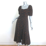 Erdem Mariona Leopard Print Puff Sleeve Midi Dress Brown/Black Silk Size US 4
