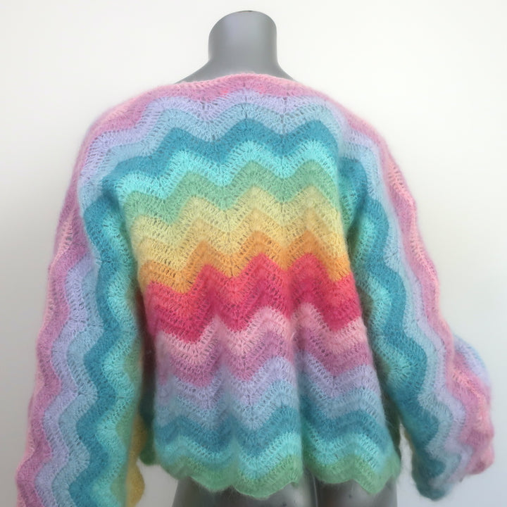 Rose Carmine Pastel Wave Cardigan Multicolor Mohair-Blend One Size