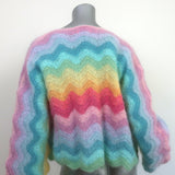 Rose Carmine Pastel Wave Cardigan Multicolor Mohair-Blend One Size
