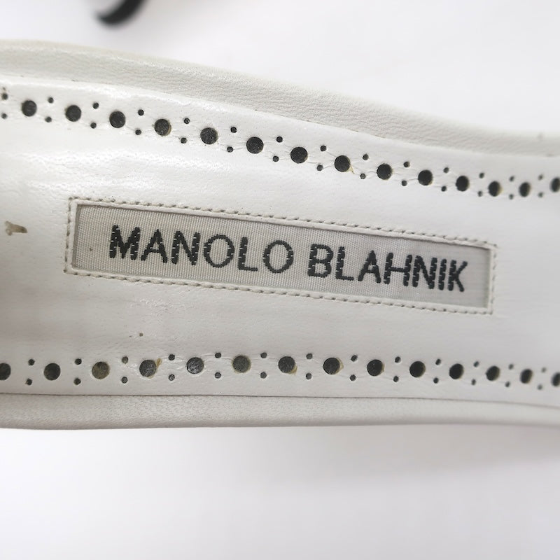 Manolo Blahnik Leda Sculptural Heel Ankle Strap Sandals White Leather Size 37