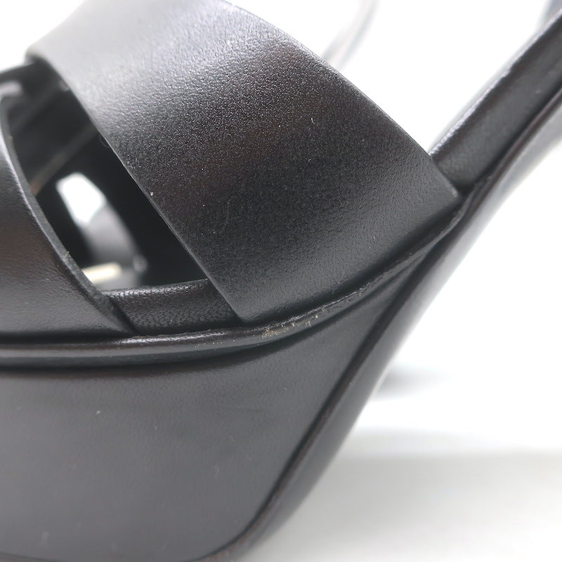 Saint Laurent Tribute 105 Platform T-Strap Sandals Black Leather Size 40