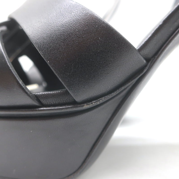 Saint Laurent Tribute 105 Platform T-Strap Sandals Black Leather Size 40