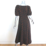 Erdem Mariona Leopard Print Puff Sleeve Midi Dress Brown/Black Silk Size US 4