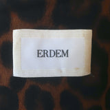 Erdem Mariona Leopard Print Puff Sleeve Midi Dress Brown/Black Silk Size US 4