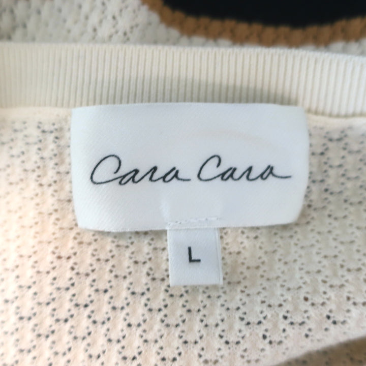 Cara Cara Striped Cardigan Ivory/Navy Textured Knit Size Large