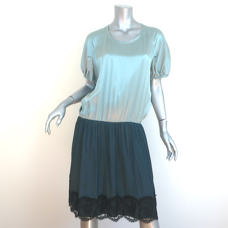 Lanvin Colorblock Short Sleeve Dress Seafoam/Teal Satin Size