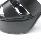 Saint Laurent Tribute 105 Platform T-Strap Sandals Black Leather Size 40