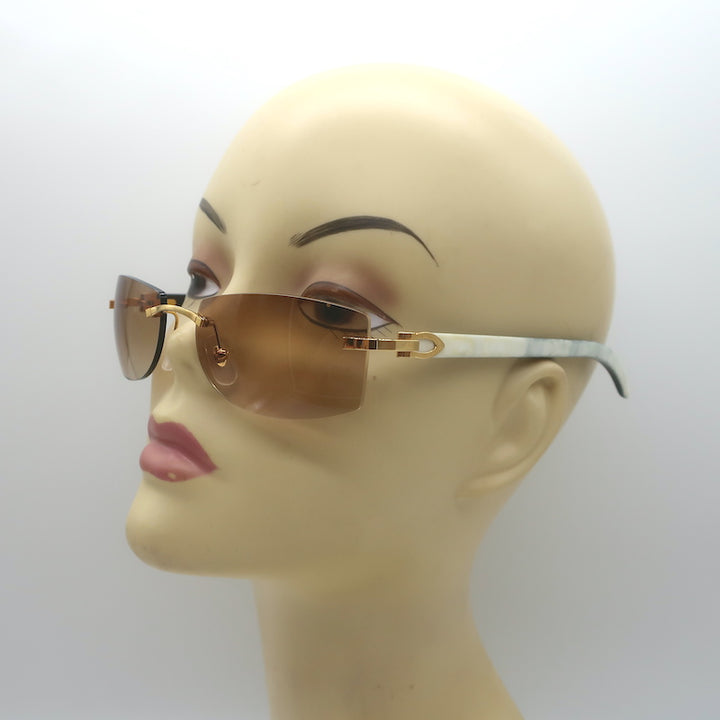 Cartier Rimless Rectangular Sunglasses Cream Genuine Horn CT0017RS NEW