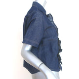 Christian Dior Ruffled Denim Shirt Indigo Size US 6 Short Sleeve Blouse