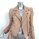 Retrofete Tai Puff Sleeve Moto Jacket Beige Suede Size Extra Small