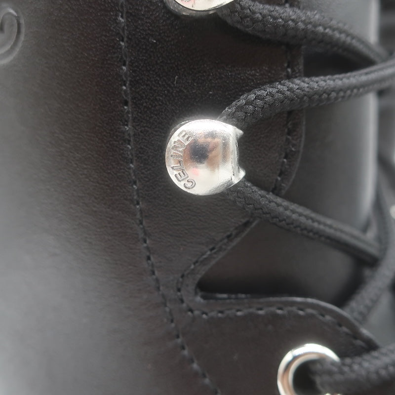 Celine Triomphe Lace-Up Platform Combat Boots Black Leather Size 38 US 9 NEW