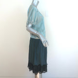 Lanvin Colorblock Short Sleeve Dress Seafoam/Teal Satin Size 38