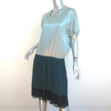Lanvin Colorblock Short Sleeve Dress Seafoam/Teal Satin Size 38