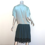 Lanvin Colorblock Short Sleeve Dress Seafoam/Teal Satin Size 38