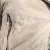 Retrofete Tai Puff Sleeve Moto Jacket Beige Suede Size Extra Small