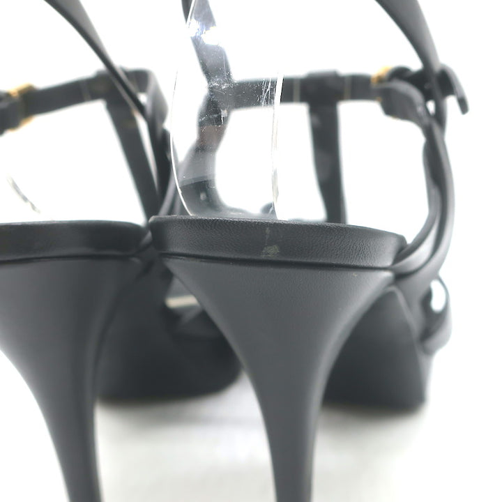 Saint Laurent Tribute 105 Platform T-Strap Sandals Black Leather Size 40
