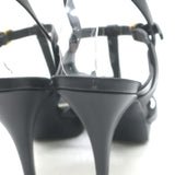 Saint Laurent Tribute 105 Platform T-Strap Sandals Black Leather Size 40