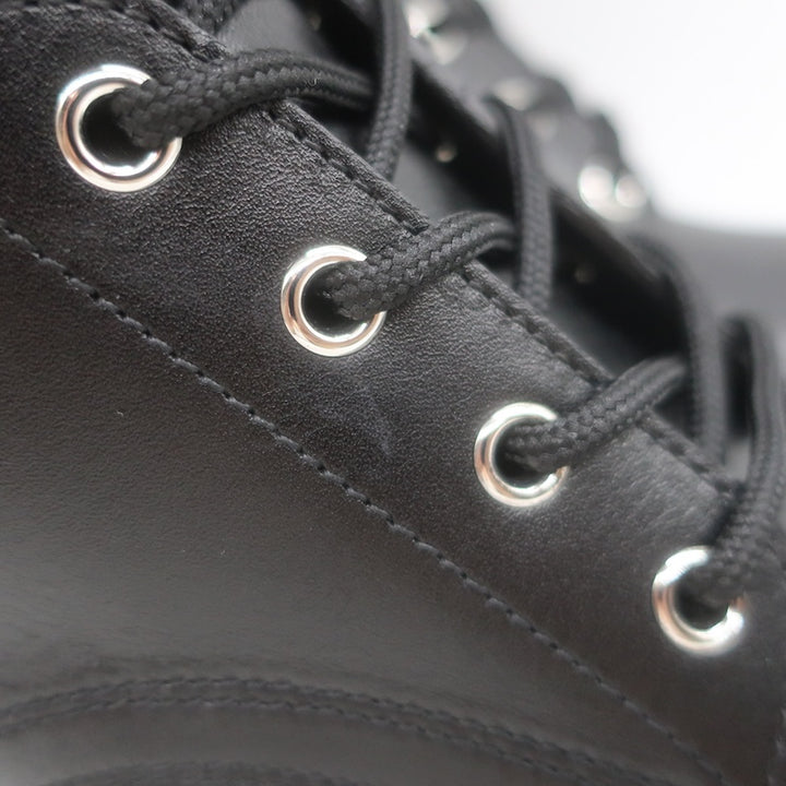 Celine Triomphe Lace-Up Platform Combat Boots Black Leather Size 38 US 9 NEW