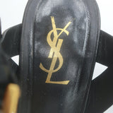 Saint Laurent Tribute 105 Platform T-Strap Sandals Black Leather Size 40