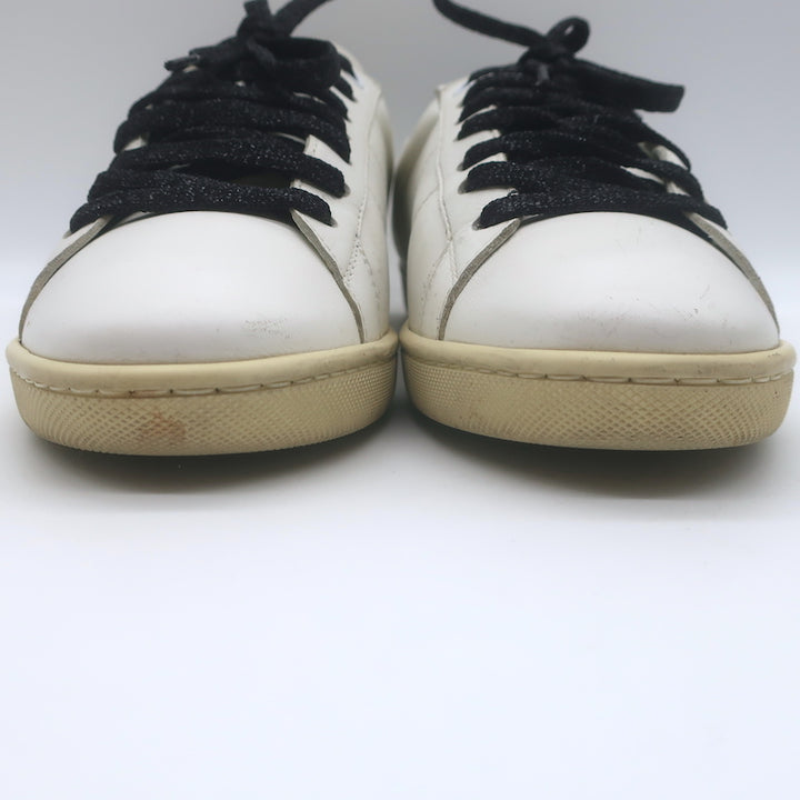Saint Laurent Glitter Lips Court Classic Sneakers White Leather Size 37 US 8