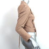 Retrofete Tai Puff Sleeve Moto Jacket Beige Suede Size Extra Small