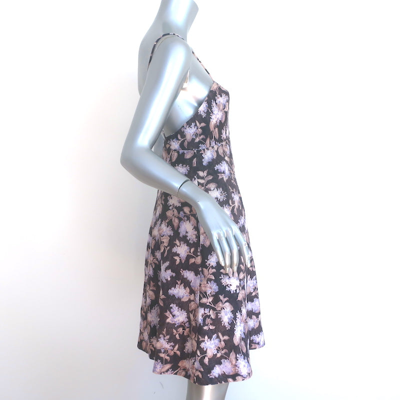 Zimmermann Stranded Sun Fit &amp; Flare Dress Black Lavender Print Linen Size 1