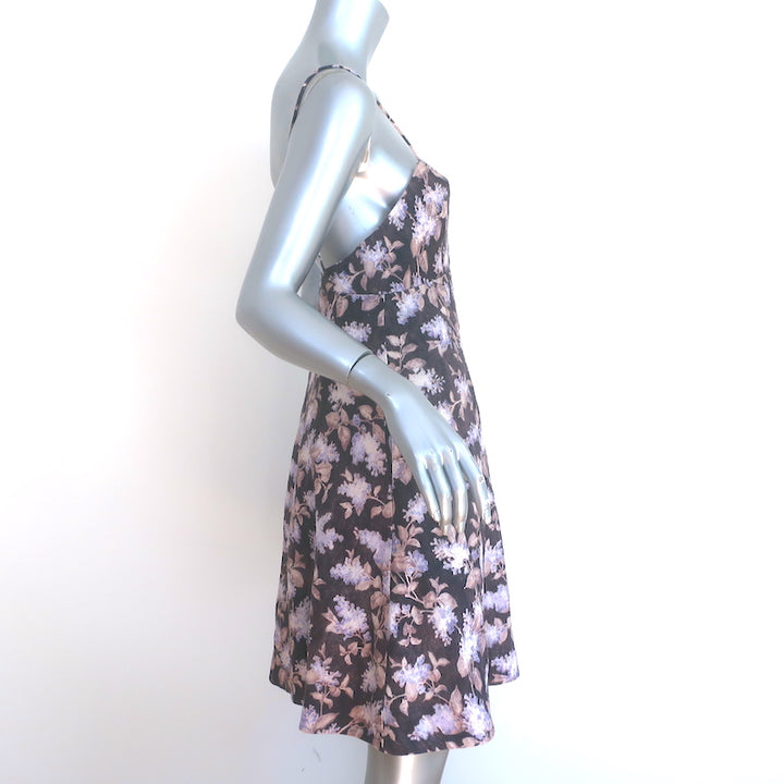 Zimmermann Stranded Sun Fit &amp; Flare Dress Black Lavender Print Linen Size 1