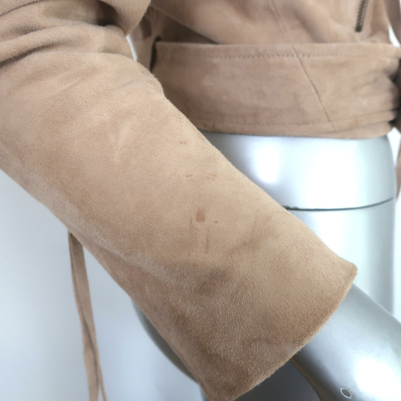 Retrofete Tai Puff Sleeve Moto Jacket Beige Suede Size Extra Small