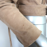 Retrofete Tai Puff Sleeve Moto Jacket Beige Suede Size Extra Small