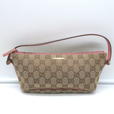 Gucci GG Boat Pochette Pink Leather-Trim Beige Canvas Mini Shoulder Bag