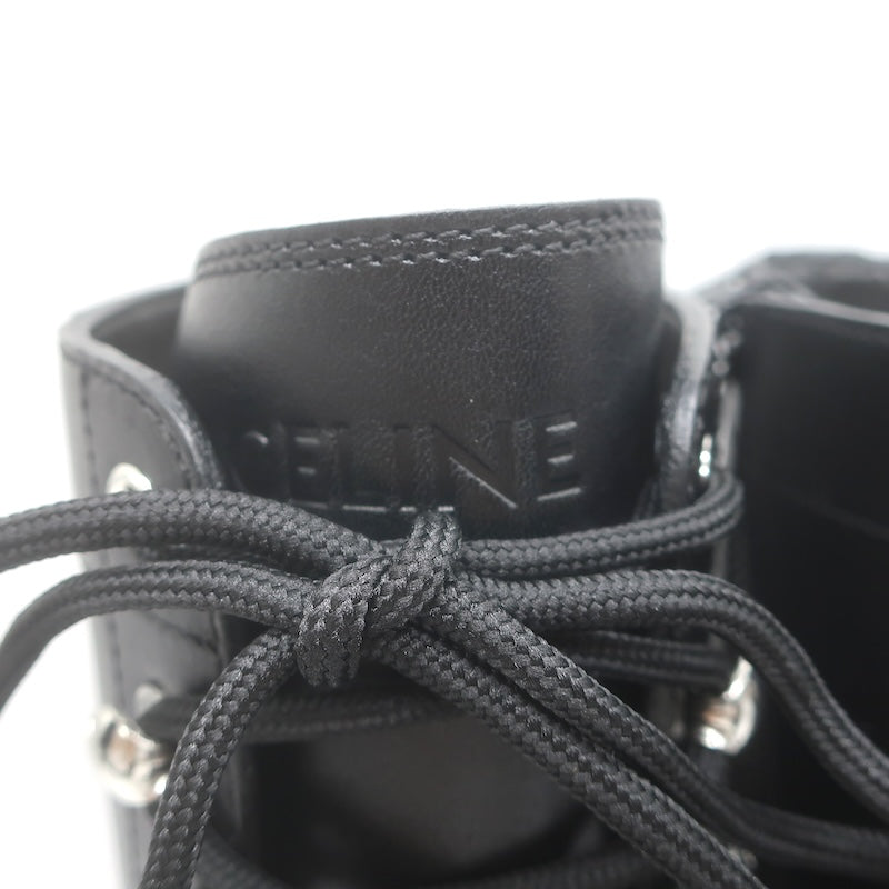 Celine Triomphe Lace-Up Platform Combat Boots Black Leather Size 38 US 9 NEW