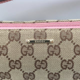 Gucci GG Boat Pochette Pink Leather-Trim Beige Canvas Mini Shoulder Bag