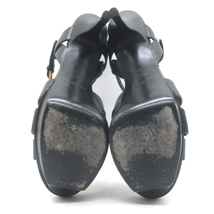 Saint Laurent Tribute 105 Platform T-Strap Sandals Black Leather Size 40