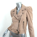 Retrofete Tai Puff Sleeve Moto Jacket Beige Suede Size Extra Small