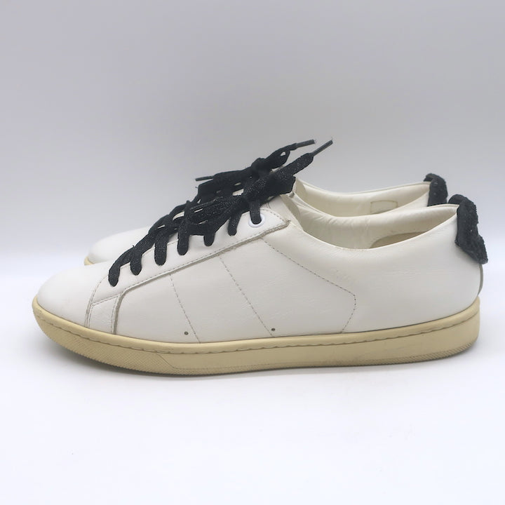 Saint Laurent Glitter Lips Court Classic Sneakers White Leather Size 37 US 8