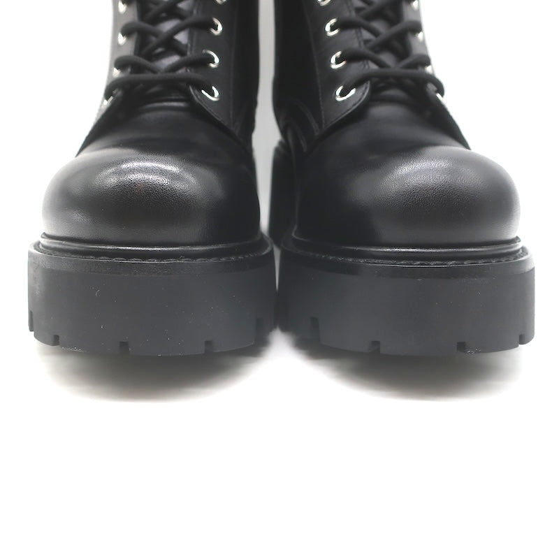 Celine Triomphe Lace-Up Platform Combat Boots Black Leather Size 38 US 9 NEW